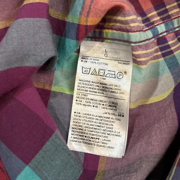 Preppy Colorful Madras Button Down Shirt Mens Large Slim Fit Colorful Old Navy - Picture 5 of 7